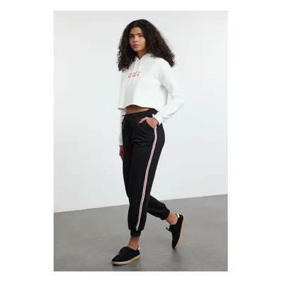 Trendyol Black Side Stripe Detail Loose Jogger Normal Waist Thick Knitted Sweatpants