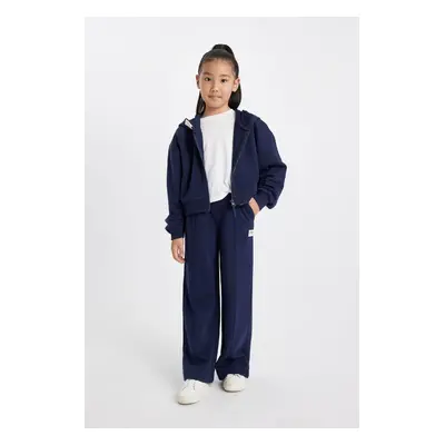 DEFACTO Girls Navy Blue Wide Leg Wide Leg Elastic Waist Basic Plain School Sweatpants