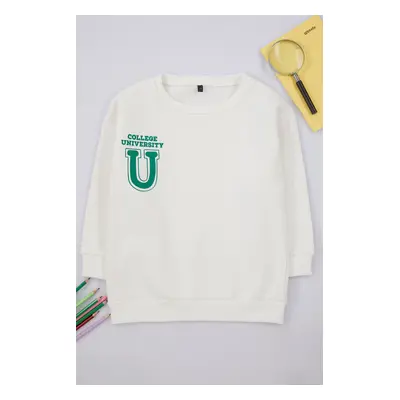 Trendyol Ecru Slogan Cotton Knitted Sweatshirt