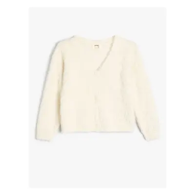 Koton Plush Cardigan V Neck Long Sleeve