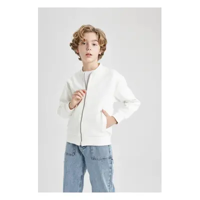 DEFACTO Boys College Collar Zippered Pocket Seasonal Light Bomber Cardigan