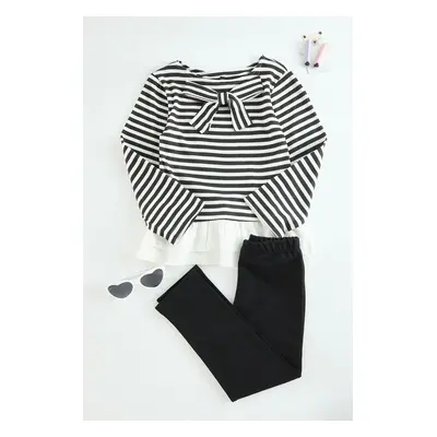 Trendyol Black Striped Cotton Knitted Bottom-Top Set