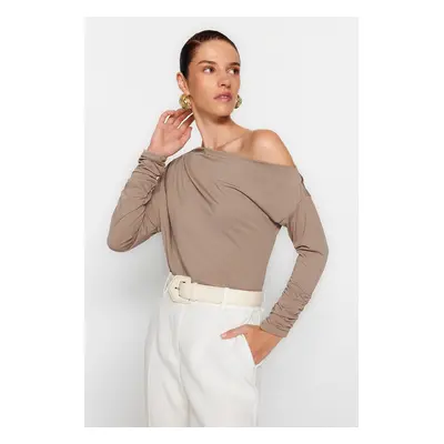 Trendyol Mink Asymmetric Collar Flowy Stretchy Knitted Blouse