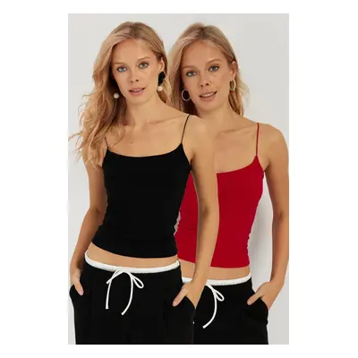 Cool & Sexy Women's Black-Red Double Rope Strappy Blouse GO158