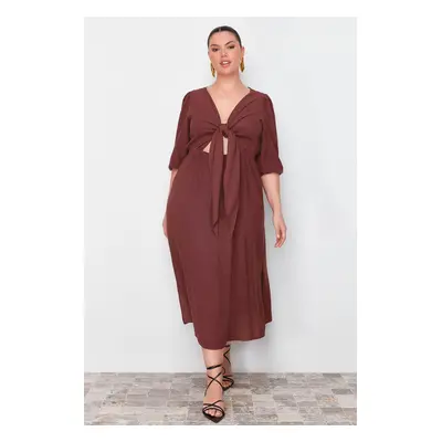 Trendyol Curve Brown A-line Woven Dress