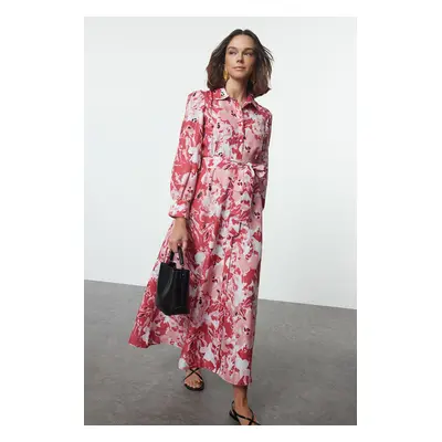 Trendyol Red Belted Floral Woven Dress