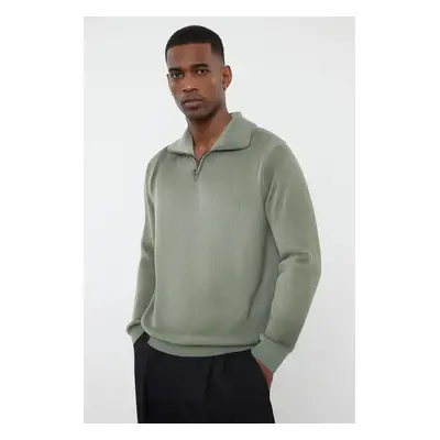 Trendyol Khaki Slim Slim Fit Half Turtleneck Textured Knitwear Sweater