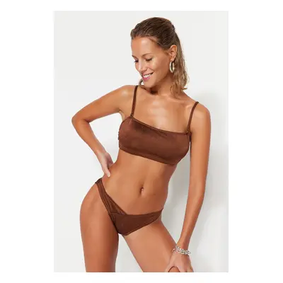 Trendyol Brown V-Cut Silvery High Leg Bikini Bottom