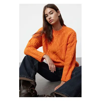 Trendyol Orange Wide Fit Soft Textured Knitwear Sweater