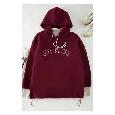 Trendyol Curve Claret Red Hooded Knitted Sweatshirt