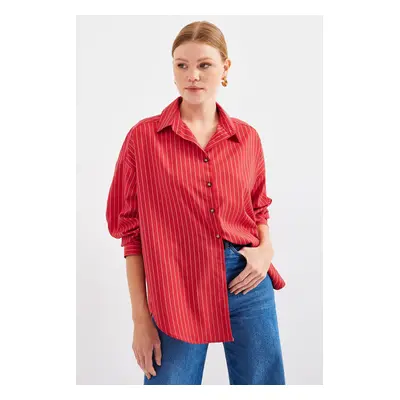 Bigdart Striped Oversize Long Basic Shirt - Red