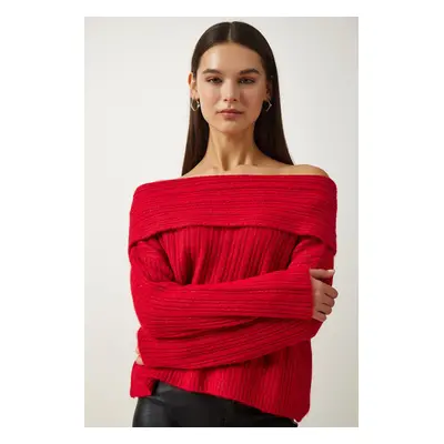 Happiness İstanbul Women's Red Madonna Collar Knitwear Sweater