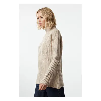 Trendyol Beige Soft Texture Knit Detailed Stand Collar Seamless Knitwear Sweater