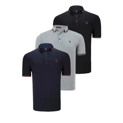 TRIPLE SET T8586 DEWBERRY MEN'S T-SHIRT-BLACK-NAVY-GREY