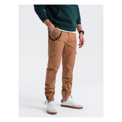 Ombre Men's pants with cargo pockets and leg hem - warm brown