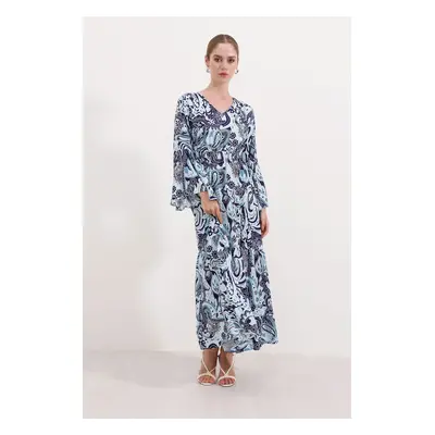 Bigdart Patterned Long Dress - Navy Blue