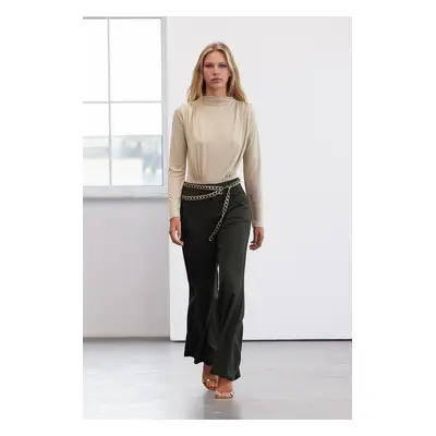 Trendyol Limited Edition Dark Khaki Pocket Flare Woven Trousers