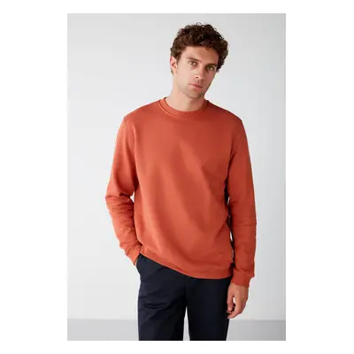 GRIMELANGE Travis Men's Organic Fabric Soft Regular Fit Round Neck Orange Sweatshir