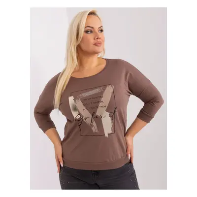 Hnědá dámská halenka plus size s 3/4 rukávem