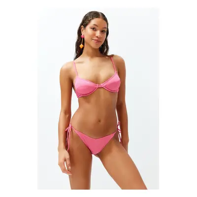 Trendyol Fuchsia V-Cut Textured Brazilian Bikini Bottom