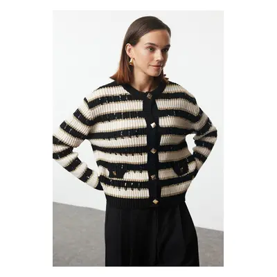 Trendyol Black Glittery Accessory Detailed Knitwear Cardigan