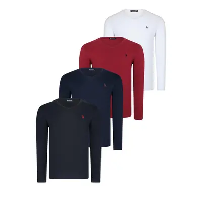 QUADRUPLE SET T8587 DEWBERRY V-NECK MEN'S SWEATSHIRT-BLACK-NAVY-WHITE-BURGUNDY