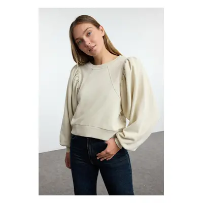 Trendyol Stone Thick Regular Normal Pattern Balloon Sleeve Knitted Sweatshirt