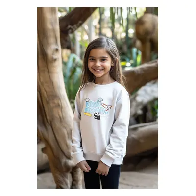 Trendyol Gray Melange Girl's Patterned Crew Neck Slogan Knitted Sweatshirt