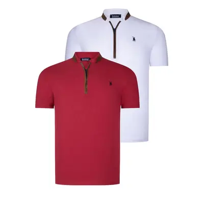 DUAL SET T8571 DEWBERRY ZIPPERED MENS T-SHIRT-WHITE-BURGUNDY