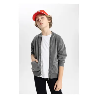 DEFACTO Boy's Crew Neck Washed Faded Effect Cardigan