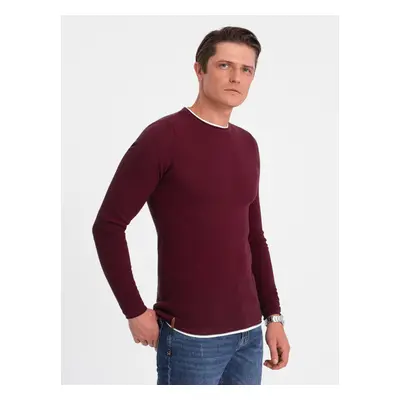 Ombre Men's cotton sweater with round neckline - maroon