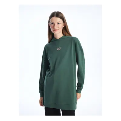 LC Waikiki Women's Hooded Embroidered Long Sleeve Sweatshirt Tunic