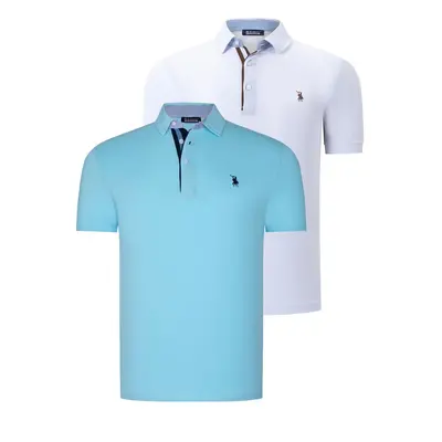 DUAL SET T8582 DEWBERRY MENS T-SHIRT-WHITE-CYAN