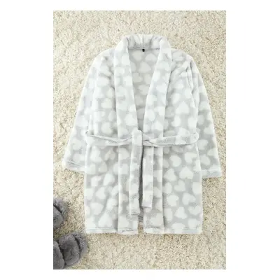 Trendyol Grey Belted Heart Wellsoft Winter Knitted Dressing Gown