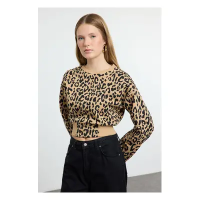 Trendyol Brown Animal Leopard Patterned Regular/Normal Pattern Knitted Sweatshirt