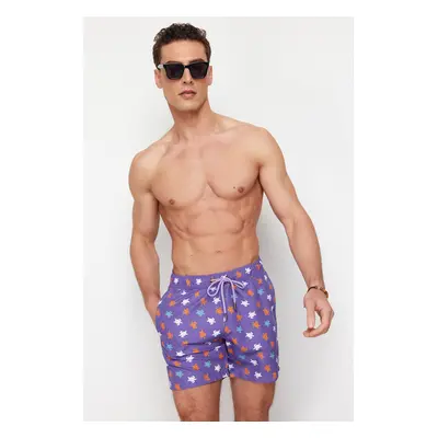 Trendyol Purple Standard Size Turtle Patterned Swim Shorts