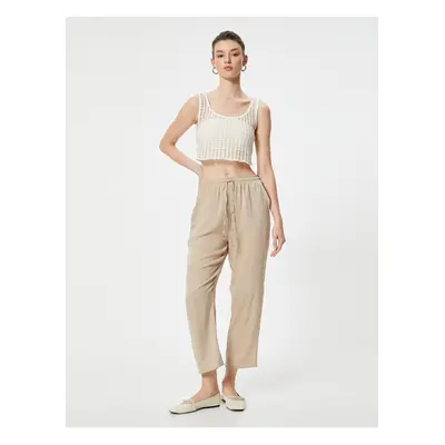 Koton Crop Leg Trousers Tie Waist Pocket