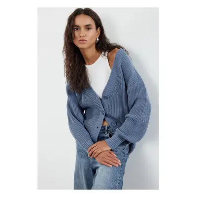 Trendyol Indigo Couple Basic V Neck Knit Cardigan