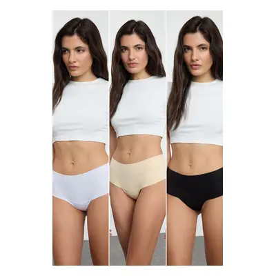 Trendyol Black-White-Skin 3-Pack Polyamide Thong Knitted Panties