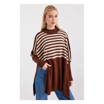 Bigdart Slit Poncho Sweater - F.KAHVE