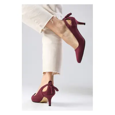 Mio Gusto Drop Burgundy Color Suede Women's Short Heeled Shoes