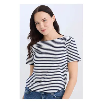 DEFACTO Regular Fit Boat Neck Striped Short Sleeve T-Shirt