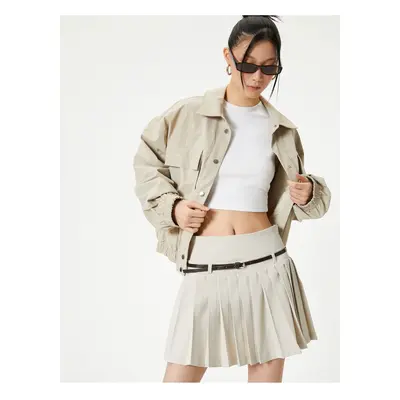 Koton Pleated Mini Skirt with Belt, Comfortable Fit