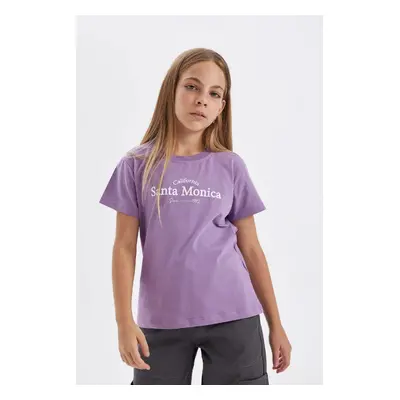 DEFACTO Girls Crew Neck Text Printed Short Sleeve T-Shirt