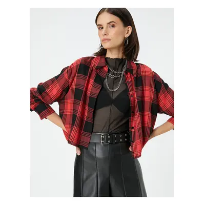 Koton Lumberjack Shirt with Crop Buttons Classic Collar Viscose