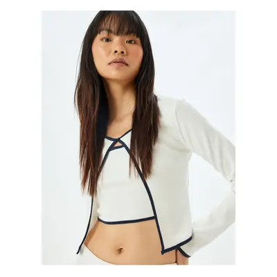 Koton Long Sleeve Crop T-Shirt with Piping Crew Neck