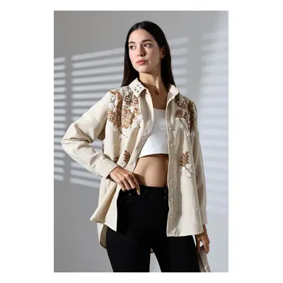 Trendyol Cream Embroidered Woven Shirt