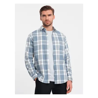 Ombre Classic men's flannel cotton plaid shirt - blue and cream