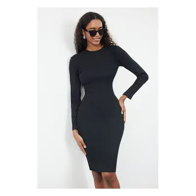 Trendyol Black Fitted Long Sleeve Ribbed Stretch Knitted Dress