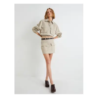 Koton Faux Leather Mini Skirt with Flap Double Pocket Detail A-Line